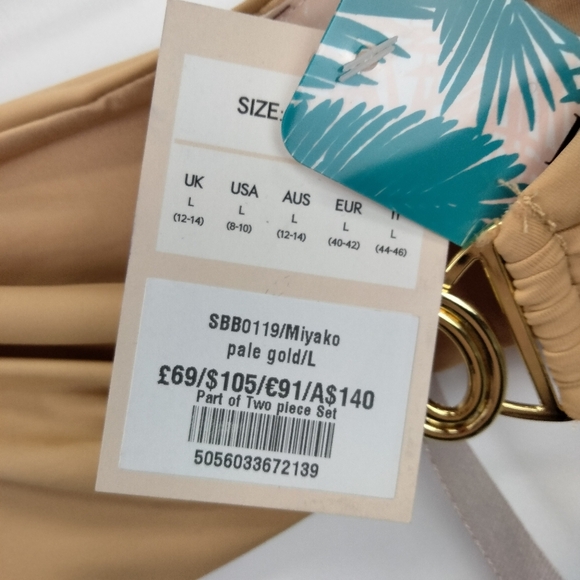 NWT House of CB London Miyako Strapless Bandeau Bikini Top in Pale Gold Sz. Lg - Picture 6 of 8